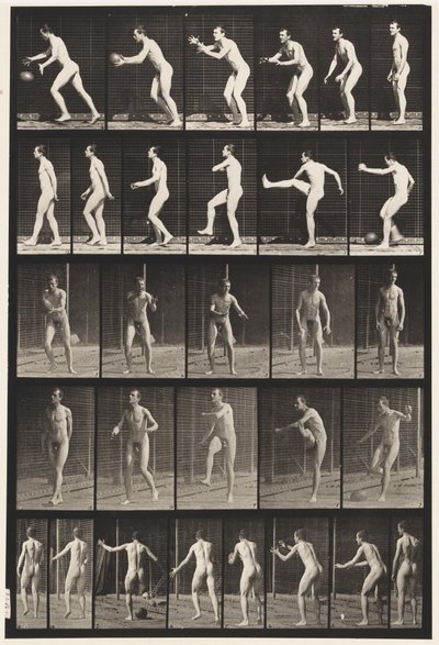 Voetbal; dropkick door Eadweard Muybridge