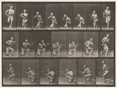 Plaat 356. Knielen, vuren en opstaan door Eadweard Muybridge