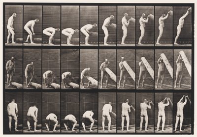 Plaat 382. Een boomstam rechtop zetten, 1872-1885 door Eadweard Muybridge