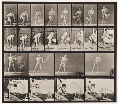 Plaat 400. Emmer water leeggooien, 1872-1885 door Eadweard Muybridge