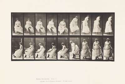 Plaat 422. Toilet; Schoenen aantrekken en opstaan uit stoel, 1885 door Eadweard Muybridge
