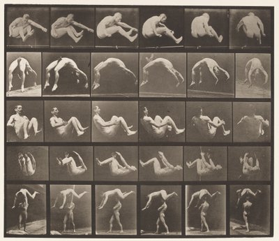 Plaat 522. A, 97 Springen; B, 98 Handstand; C, 98 Salto door Eadweard Muybridge