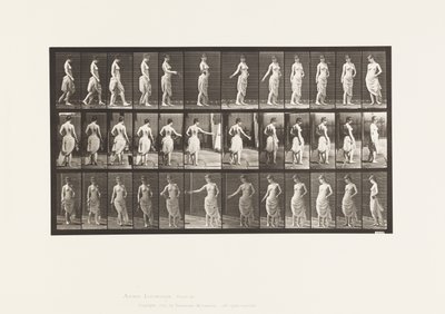 Plaat 53. Lopen, bloemen strooien en draaiende actie door Eadweard Muybridge