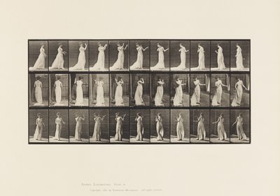 Plaat 55. Wandelen, omdraaien, actie van afkeer, 1885 door Eadweard Muybridge