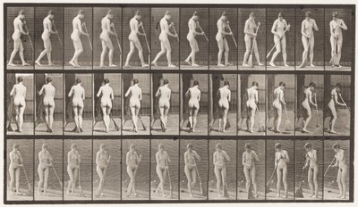 Plaat 58. Wandelen, omdraaien en de vloer vegen door Eadweard Muybridge