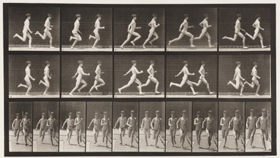 Rennen, twee modellen door Eadweard Muybridge