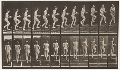 Plaat 94. Trappen opgaan, rondkijken; Kom in handen door Eadweard Muybridge