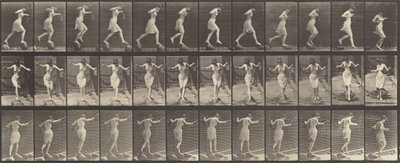 Plaat Nummer 175. Oversteken van een Beek op Stapstenen met een Hengel en Blik door Eadweard Muybridge