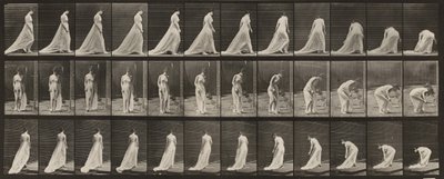 Plaat nr. 56. Lopen, draaien en bukken om de zoom op te rapen door Eadweard Muybridge