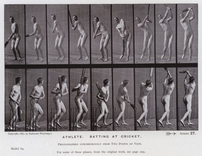 De menselijke figuur in beweging: Atleet, slaan bij cricket door Eadweard Muybridge