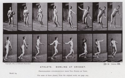 De menselijke figuur in beweging: Atleet, bowlen bij cricket door Eadweard Muybridge