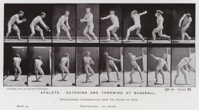 De menselijke figuur in beweging: Atleet, vangen en gooien bij honkbal door Eadweard Muybridge