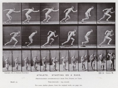 Het Menselijk Lichaam in Beweging: Atleet, startend voor een race door Eadweard Muybridge