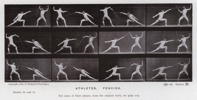 Het menselijk lichaam in beweging: Atleten, schermen (zwart-wit foto) door Eadweard Muybridge