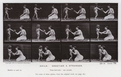 De menselijke figuur in beweging: Kind, een vreemdeling begroeten door Eadweard Muybridge