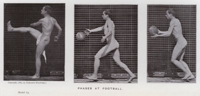 Het menselijk lichaam in beweging: Fasen bij voetbal (zwart-wit foto) door Eadweard Muybridge