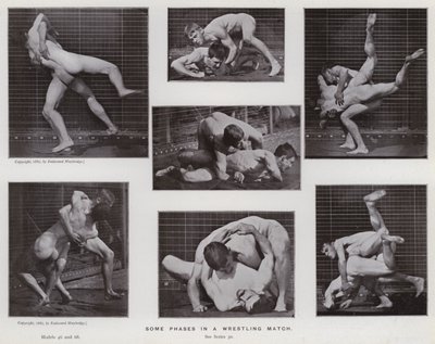 De menselijke figuur in beweging: Enkele fasen in een worstelwedstrijd door Eadweard Muybridge