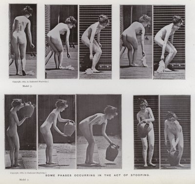 De menselijke figuur in beweging: Enkele fasen tijdens het bukken door Eadweard Muybridge