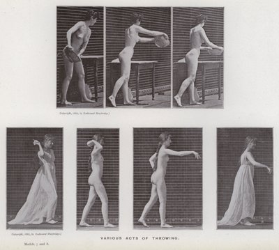 De menselijke figuur in beweging: Verschillende handelingen van gooien door Eadweard Muybridge