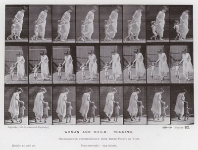 Het Menselijk Lichaam in Beweging: Vrouw en kind, Rennend door Eadweard Muybridge