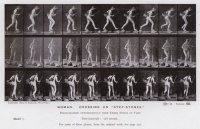 Het Menselijk Lichaam in Beweging: Vrouw, over "stapstenen" door Eadweard Muybridge