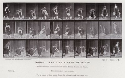 De menselijke figuur in beweging: Vrouw, een kom water legen door Eadweard Muybridge