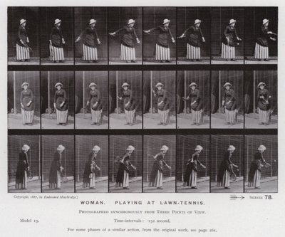 De menselijke figuur in beweging: Vrouw, spelen bij lawn-tennis door Eadweard Muybridge