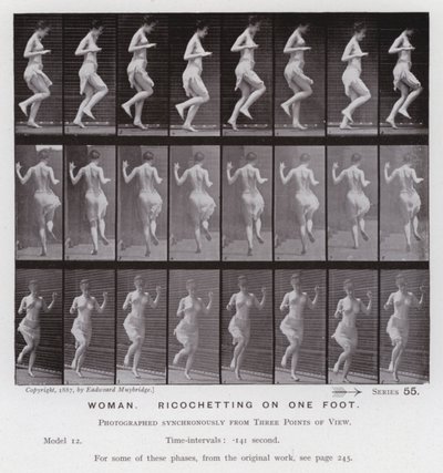 De menselijke figuur in beweging: Vrouw, hinkelen op één voet door Eadweard Muybridge