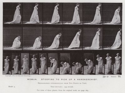 De menselijke figuur in beweging: Vrouw, bukken om een zakdoek op te rapen door Eadweard Muybridge