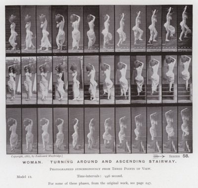 De menselijke figuur in beweging: Vrouw, draaien en trap oplopen door Eadweard Muybridge