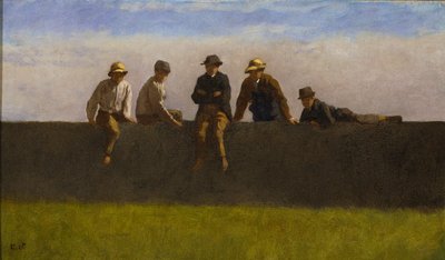 Vijf jongens op een muur door Eastman Johnson