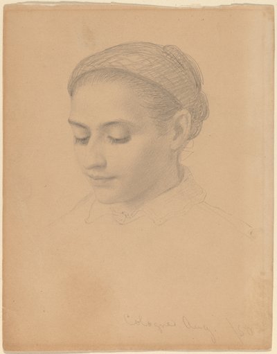 Hoofd van een jonge vrouw door Eastman Johnson