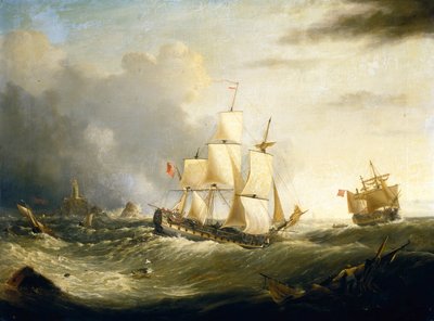 Tweedekkers bij de Longships Vuurtoren, Lands End door Ebenezer Colls