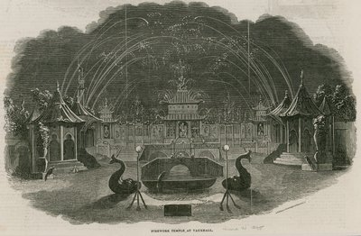Vuurwerktempel in Royal Vauxhall Gardens, Londen door Ebenezer Landells