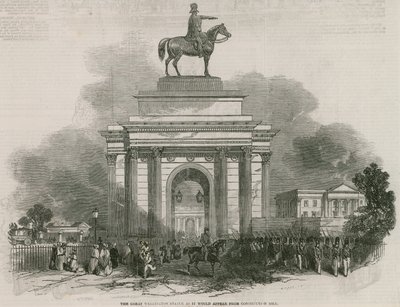 Het grote Wellington standbeeld en Boog zoals het zou verschijnen vanaf Constitution Hill door Ebenezer Landells