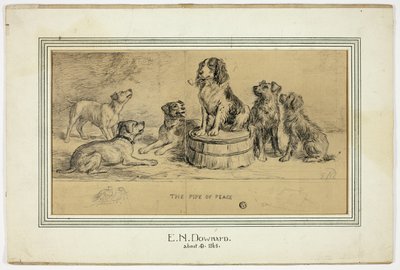 De vredespijp (recto); schets van Dorpsstraat (verso) door Ebenezer Newman Downard