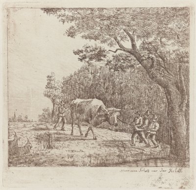 Vier mannen en een stier door Eberhard Cornelis Rahms