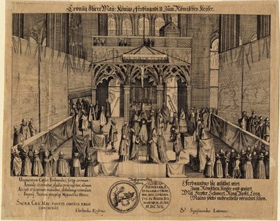 De kroning van koning Ferdinand II als Heilige Roomse keizer door Eberhard Kieser