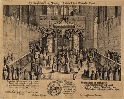 De kroning van koning Ferdinand II als Heilige Roomse Keizer door Eberhard Kieser
