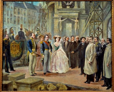 Napoleon III en keizerin Eugenie bezoeken de werken van de Opera Garnier in Parijs door Ed. (after) Gilis
