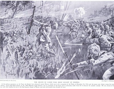 De dood van Lance Nak Bhau Savant bij Mazera aan de Tigris, december 1914 door Edgar Alfred Holloway