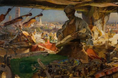 Stradivarius in zijn werkplaats, 1913 door Edgar Bundy