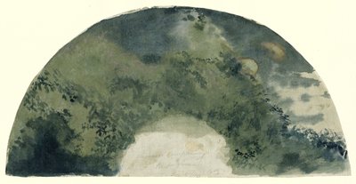 Waaierblad in Japanse trant beschilderd met een landschap bij opkomende maan door Edgar Degas (possibly)