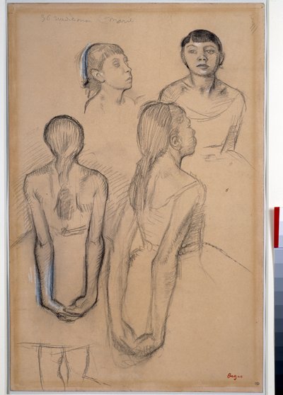 4 studies van jonge dansers door Edgar Degas