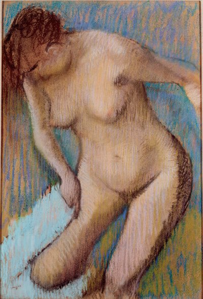 Na het baden. Naakte vrouw die haar rechterdij afdroogt. Pastelschilderij door Edgar Degas (1834-1917) 1866 Rome, Galleria d