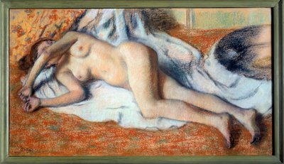 Na het Bad of Naakte Stretches door Edgar Degas