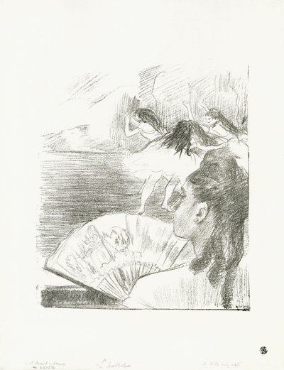 In het theater - Vrouw met een waaier, ca. 1878-80 door Edgar Degas