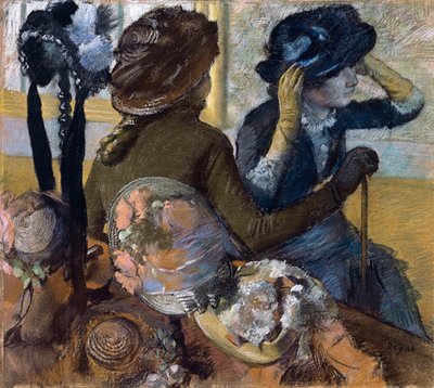 Bij de hoedenmaakster, 1882 door Edgar Degas
