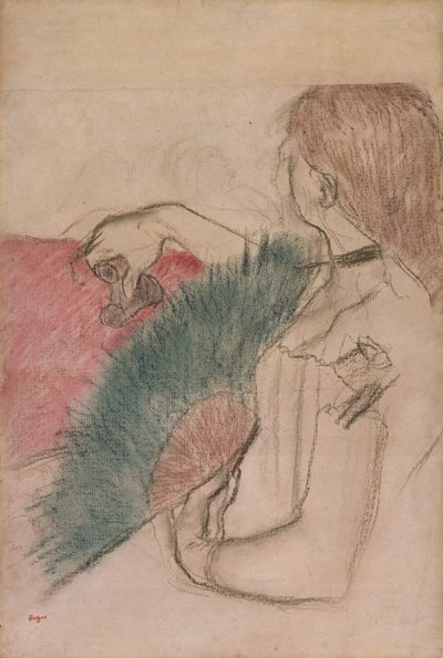 In het Theater, Vrouw met een Waaier door Edgar Degas