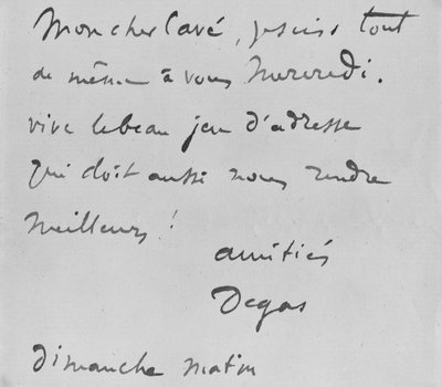 Gesigneerde brief aan Albert Boulanger-Cave door Edgar Degas
